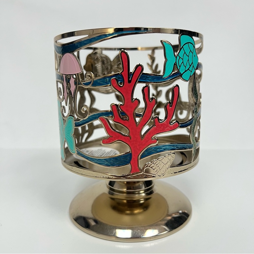 New Bath & Body Work 3 Wick Candle Holder Ocean Marine Animal Seascape Soft Gold - Picture 3 of 6